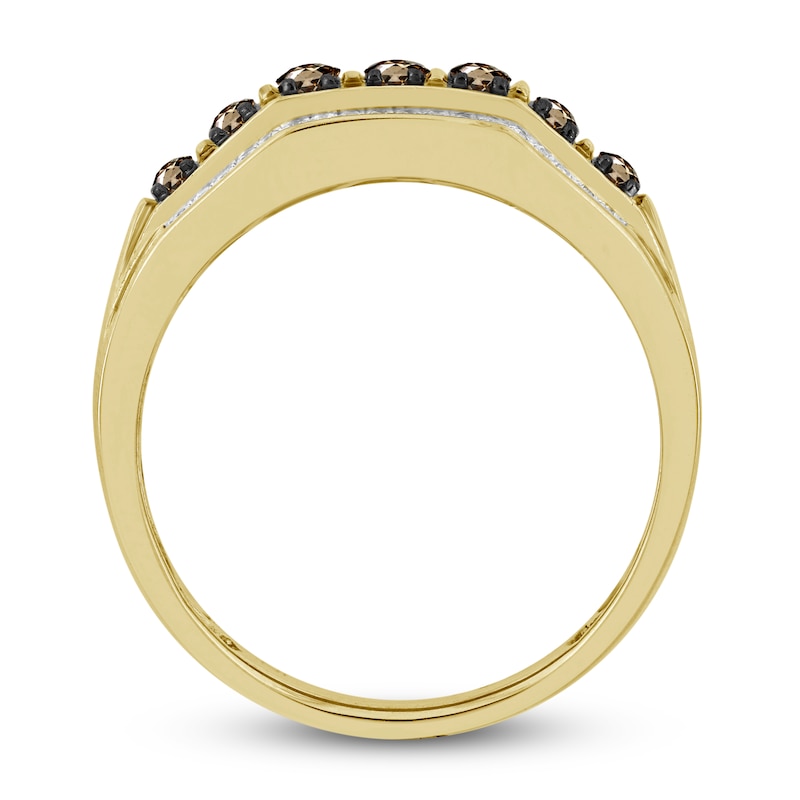 Main Image 2 of The New Fashioned Men's Bourbon-Colored & White Diamond Ring 1 ct tw Round 10K Yellow Gold