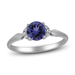 Natural Tanzanite & Diamond Engagement Ring 1/20 ct tw 14K White Gold