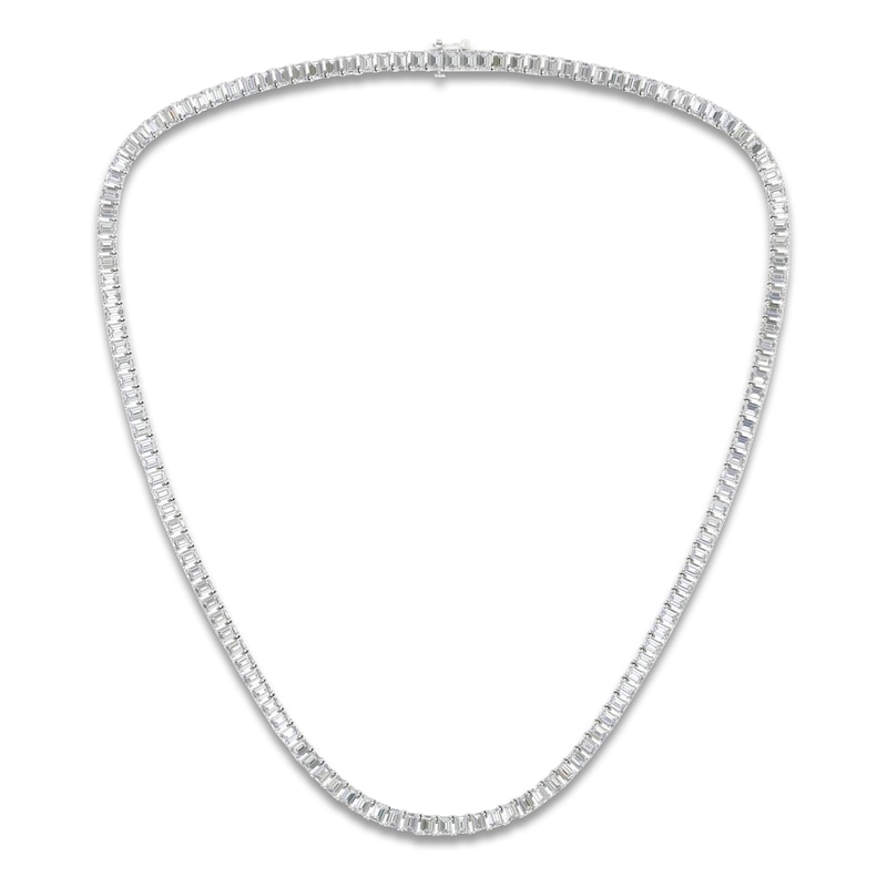 Main Image 1 of Emerald-Cut Lab-Grown Diamond Tennis Necklace 26-1/2 ct tw 14K White Gold