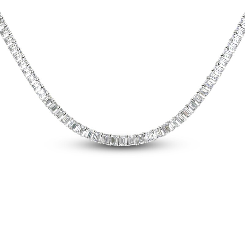Main Image 2 of Emerald-Cut Lab-Grown Diamond Tennis Necklace 26-1/2 ct tw 14K White Gold