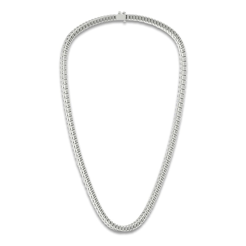 Main Image 3 of Emerald-Cut Lab-Grown Diamond Tennis Necklace 26-1/2 ct tw 14K White Gold