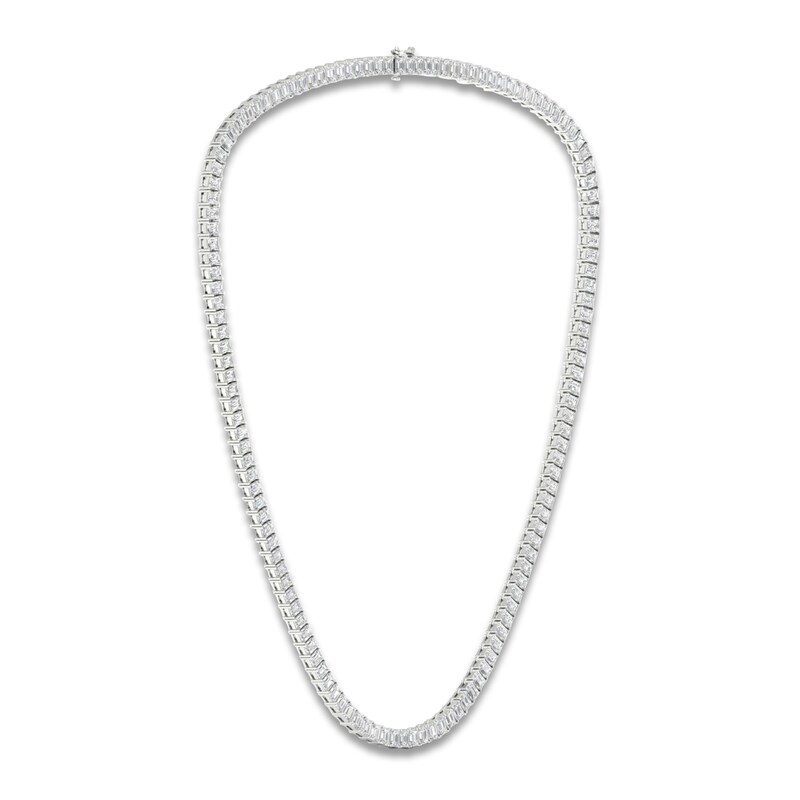 Main Image 4 of Emerald-Cut Lab-Grown Diamond Tennis Necklace 26-1/2 ct tw 14K White Gold
