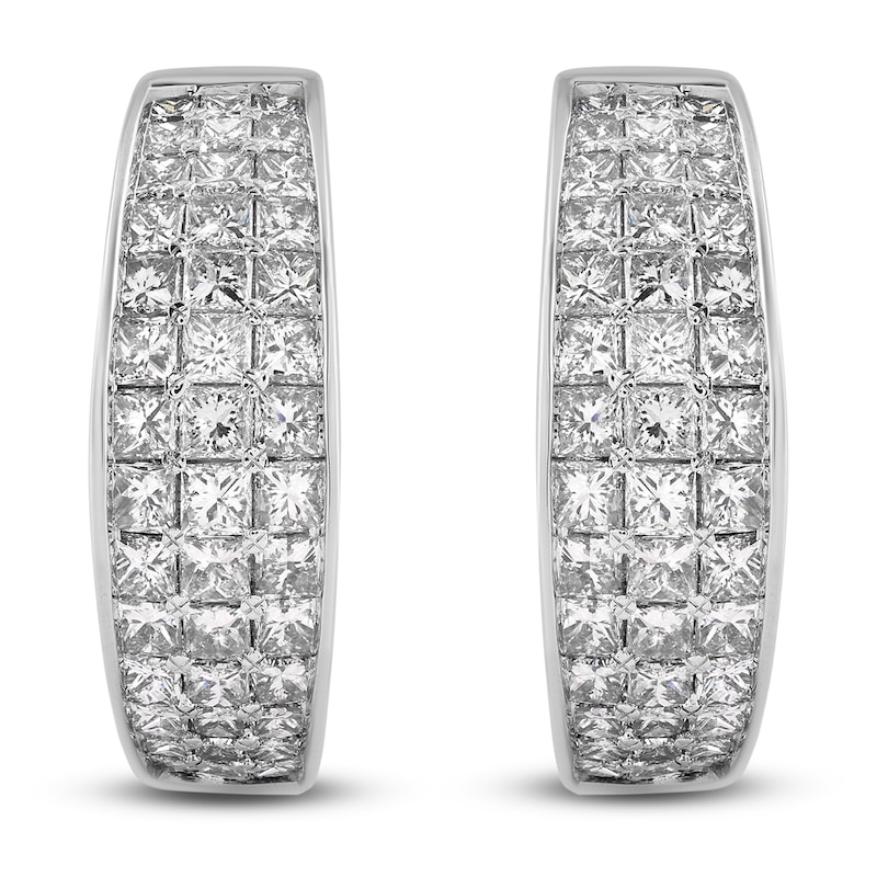 Main Image 1 of Princess-Cut Diamond Hoop Earrings 2-7/8 ct tw 14K White Gold
