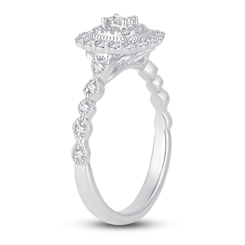 Main Image 2 of Princess & Round-Cut Diamond Double Halo Engagement Ring 1/2 ct tw 14K White Gold