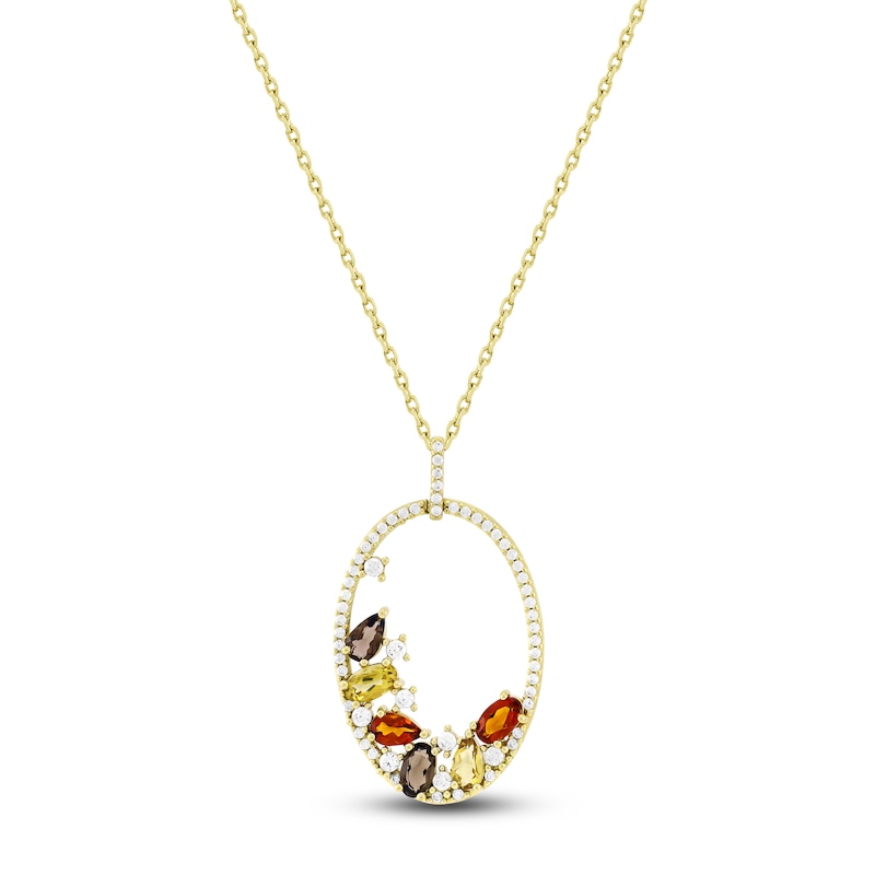 Main Image 1 of Natural Citrine, Smoky Quartz & Diamond Necklace 1/2 ct tw 10K Yellow Gold