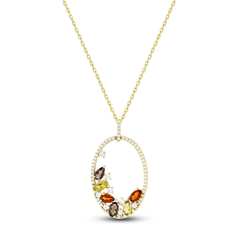 Natural Citrine, Smoky Quartz & Diamond Necklace 1/2 ct tw 10K Yellow Gold