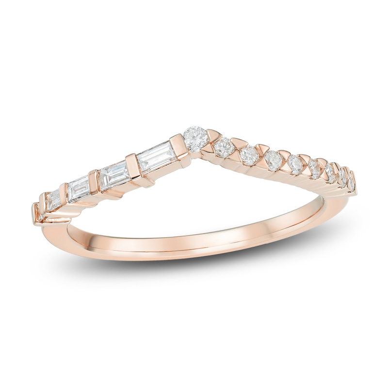 Main Image 1 of Round & Baguette-Cut Diamond Contour Anniversary Band 1/4 ct tw 14K Rose Gold