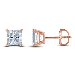 Princess-Cut Lab-Grown Diamond Solitaire Stud Earrings 1 ct tw 14K Rose Gold (F/SI2)