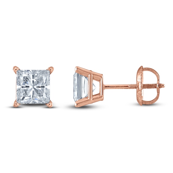 Princess-Cut Lab-Grown Diamond Solitaire Stud Earrings 1 ct tw 14K Rose Gold (F/SI2)