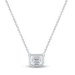 Square-Emerald-Cut Lab-Grown Diamond Bezel-Set Solitaire Necklace 1 ct tw 18K White Gold 18" (F/VS2)
