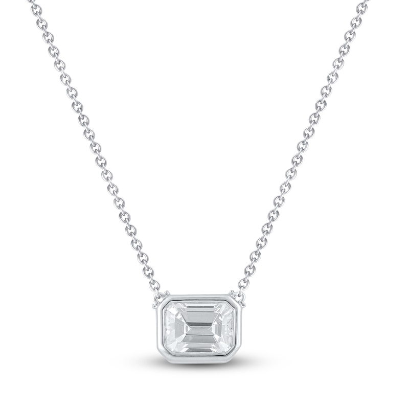 Main Image 1 of Square-Emerald-Cut Lab-Grown Diamond Bezel-Set Solitaire Necklace 1 ct tw 18K White Gold 18" (F/VS2)
