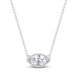 Marquise-Cut Lab-Grown Diamond Bezel-Set Solitaire Necklace 1 ct tw 18K White Gold 18" (F/VS2)