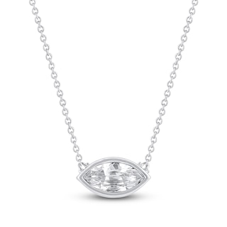 Marquise-Cut Lab-Grown Diamond Bezel-Set Solitaire Necklace 1 ct tw 18K White Gold 18" (F/VS2)