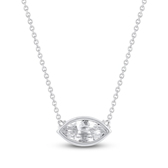 Marquise-Cut Lab-Grown Diamond Bezel-Set Solitaire Necklace 1 ct tw 18K White Gold 18" (F/VS2)