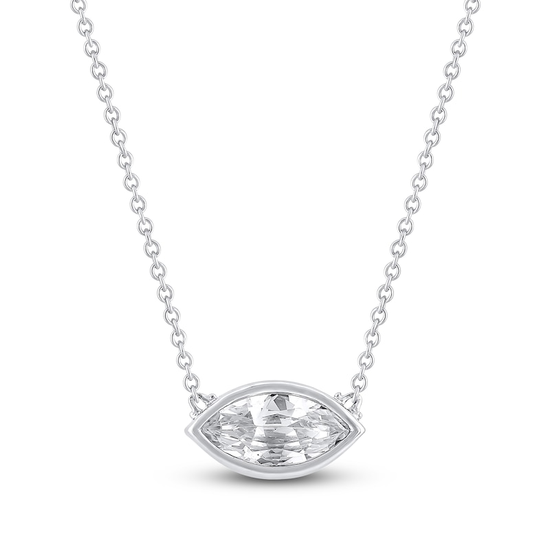 Main Image 1 of Marquise-Cut Lab-Grown Diamond Bezel-Set Solitaire Necklace 1 ct tw 18K White Gold 18" (F/VS2)