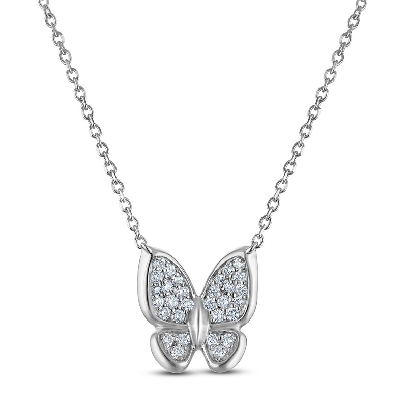 Main Image 1 of Diamond Pavé Butterfly Necklace 1/4 ct tw Sterling Silver 18"