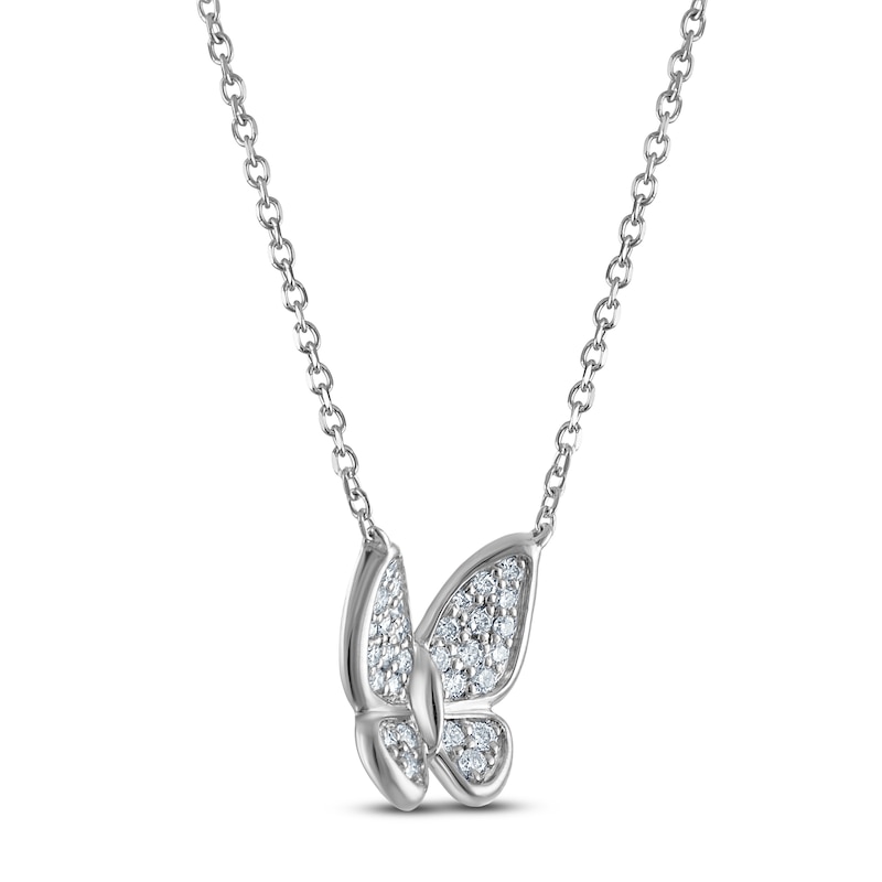 Main Image 2 of Diamond Pavé Butterfly Necklace 1/4 ct tw Sterling Silver 18"