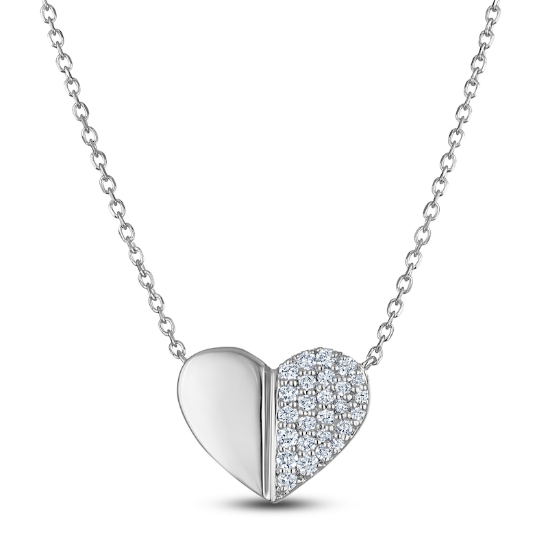 Diamond Heart Halves Necklace 1/4 ct tw Sterling Silver 18"