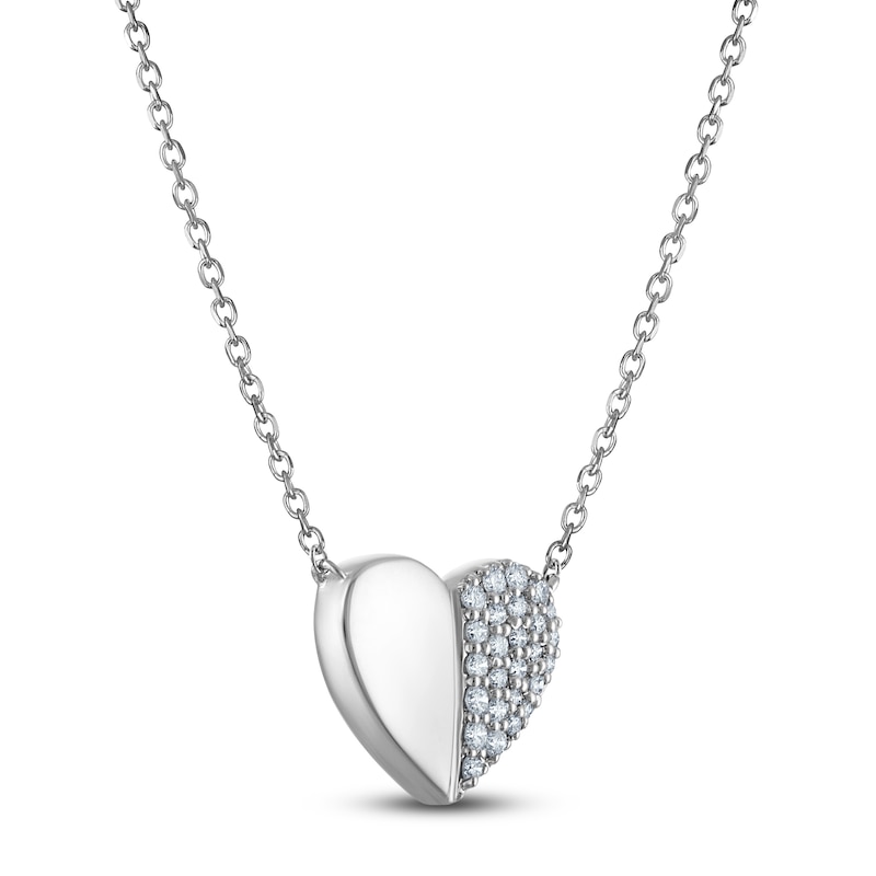 Diamond Heart Halves Necklace 1/4 ct tw Sterling Silver 18"