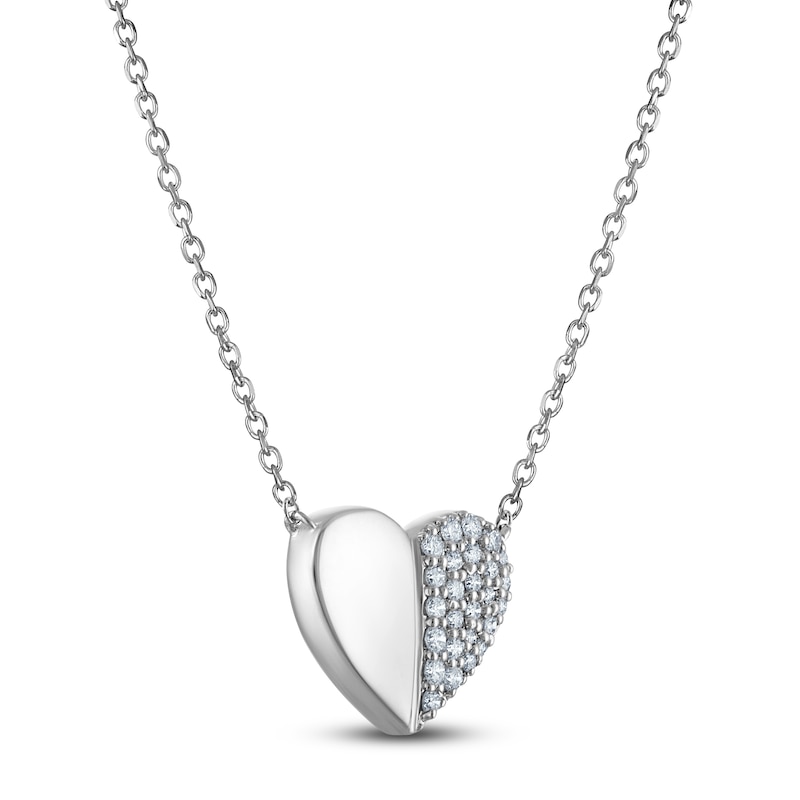 Main Image 2 of Diamond Heart Halves Necklace 1/4 ct tw Sterling Silver 18"