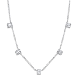Shy Creation Baguette-Cut Diamond Station Necklace 1/4 ct tw 14K White Gold 18" SC55025241
