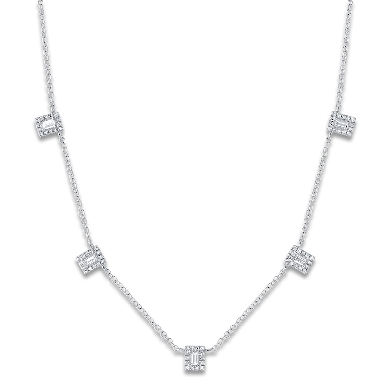 Main Image 1 of Shy Creation Baguette-Cut Diamond Station Necklace 1/4 ct tw 14K White Gold 18" SC55025241