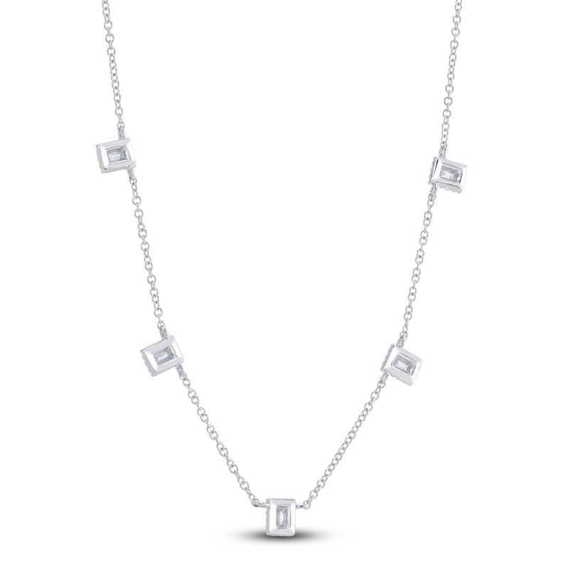 Main Image 3 of Shy Creation Baguette-Cut Diamond Station Necklace 1/4 ct tw 14K White Gold 18" SC55025241