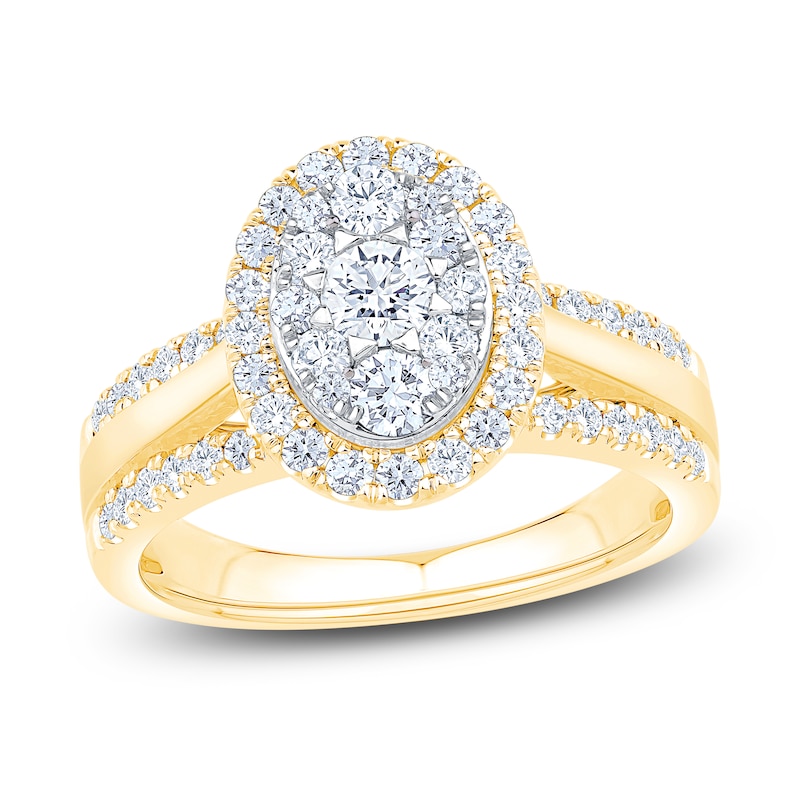 Main Image 1 of Brilliant Moments Multi-Diamond Oval Halo Engagement Ring 1 ct tw 14K Two-Tone Gold