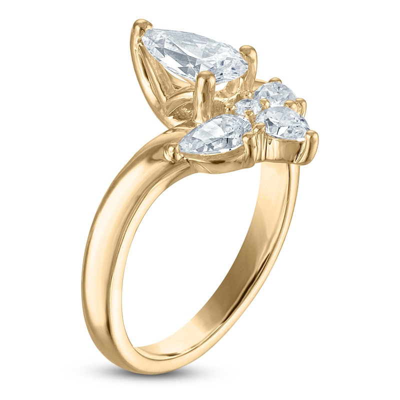 Main Image 2 of Brilliant Moments Pear-Shaped & Round-Cut Diamond Chevron Engagement Ring 1-1/4 ct tw 14K Yellow Gold
