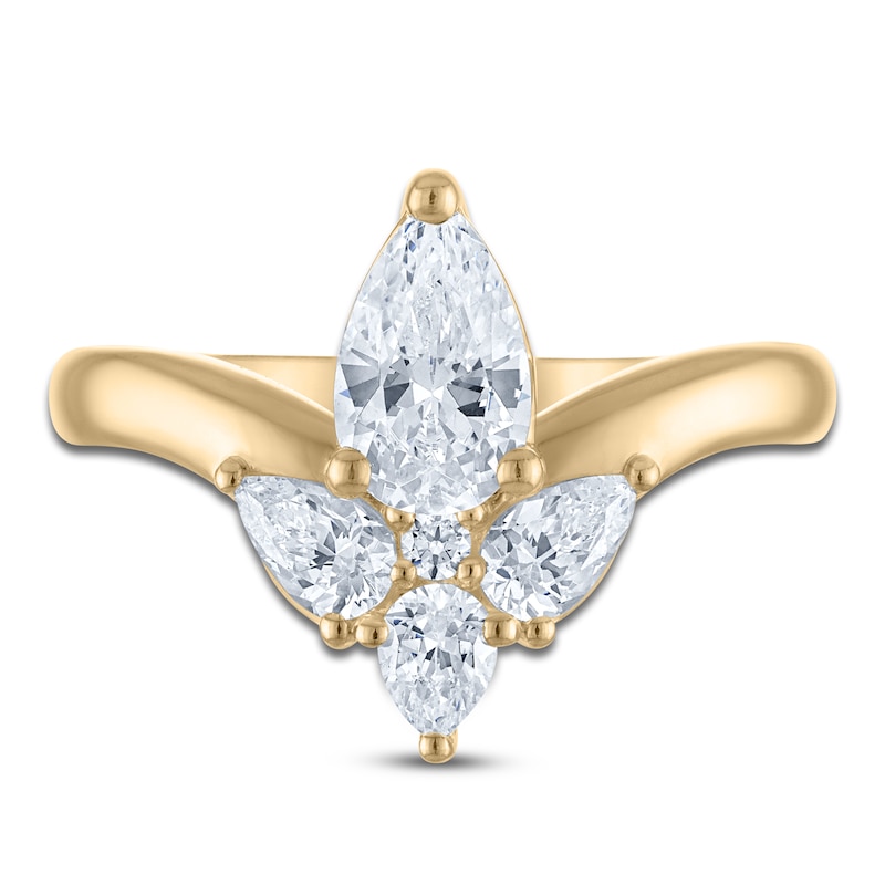 Main Image 3 of Brilliant Moments Pear-Shaped & Round-Cut Diamond Chevron Engagement Ring 1-1/4 ct tw 14K Yellow Gold