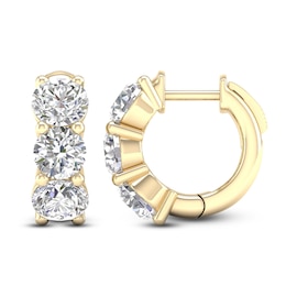 Lab-Grown Diamond Three-Stone Huggie Hoop Earrings 4 ct tw 14K Yellow Gold