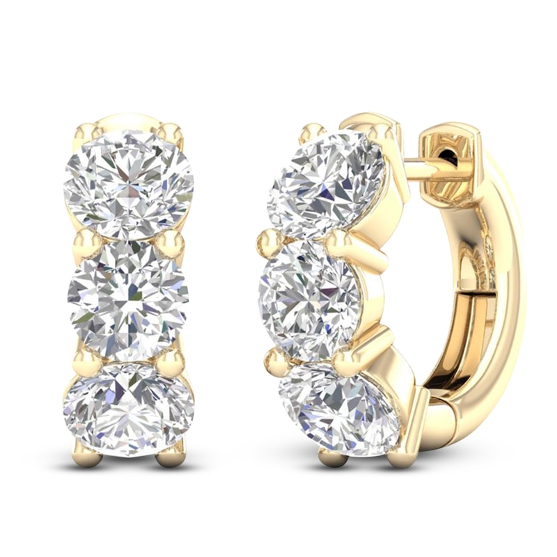 Main Image 2 of Lab-Grown Diamond Three-Stone Huggie Hoop Earrings 4 ct tw 14K Yellow Gold