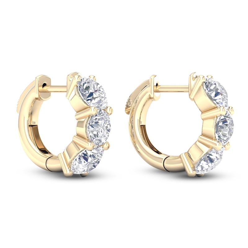 Main Image 3 of Lab-Grown Diamond Three-Stone Huggie Hoop Earrings 4 ct tw 14K Yellow Gold