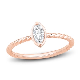 Marquise-Cut Diamond Solitaire Rope Twist Promise Ring 1/8 ct tw 10K Rose Gold (I1/I)