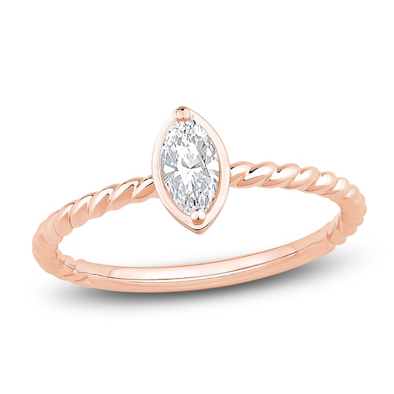 Marquise-Cut Diamond Solitaire Rope Twist Promise Ring 1/8 ct tw 10K Rose Gold (I1/I)