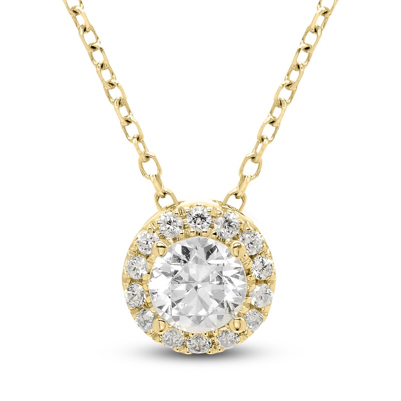 Main Image 1 of Brilliant Moments Diamond Halo Necklace 1/4 ct tw 14K Yellow Gold 18"