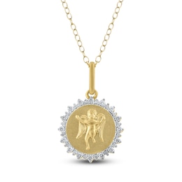 Diamond Angel Number 444 Medallion Necklace 1/4 ct tw 10K Yellow Gold 18"