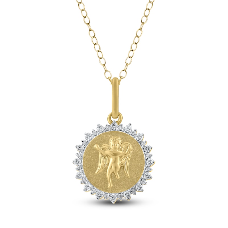 Main Image 1 of Diamond Angel Number 444 Medallion Necklace 1/4 ct tw 10K Yellow Gold 18"