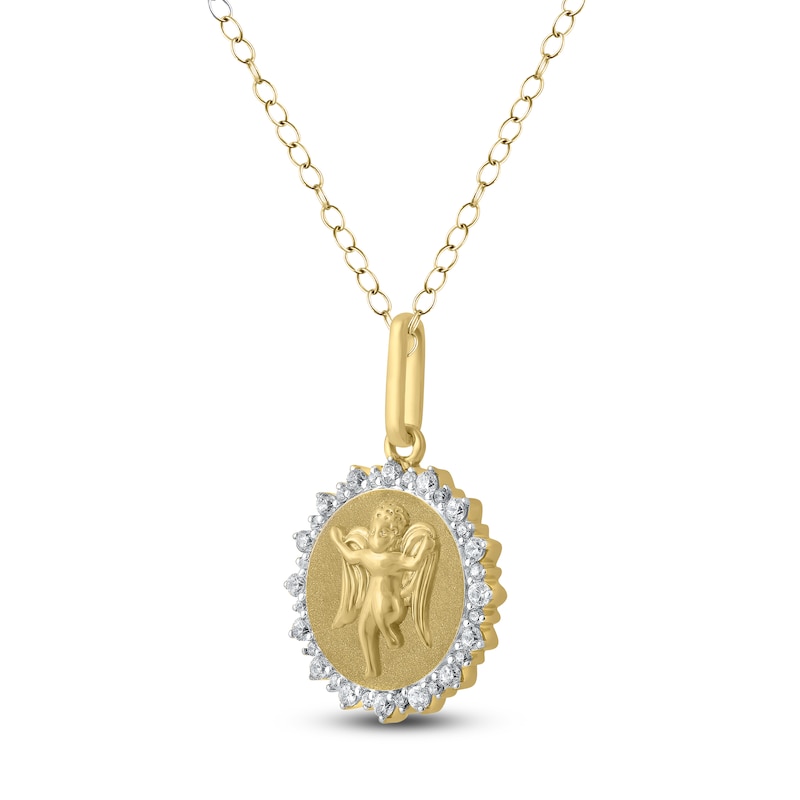 Main Image 2 of Diamond Angel Number 444 Medallion Necklace 1/4 ct tw 10K Yellow Gold 18"