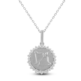 Diamond Zodiac Sagitarius Medallion Necklace 1/3 ct tw Sterling Silver 18"