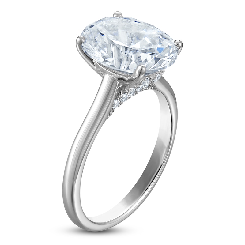 Main Image 2 of Oval-Cut Lab-Grown Diamond Solitaire Plus Engagement Ring 3-1/8 ct tw Platinum (VS2/F)