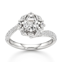 J'Lure Octagon Step-Cut Lab-Grown Diamond Halo Bypass Engagement Ring 1-5/8 ct tw 18K White Gold