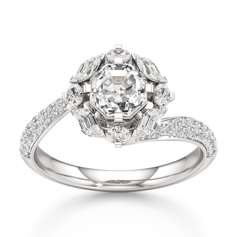 Main Image 1 of J'Lure Octagon Step-Cut Lab-Grown Diamond Halo Bypass Engagement Ring 1-5/8 ct tw 18K White Gold