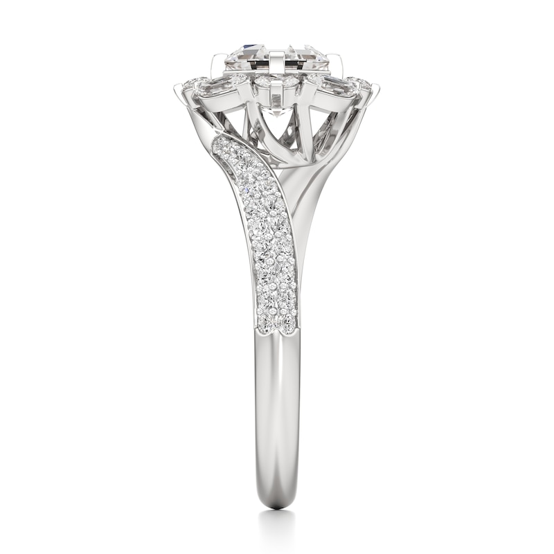 Main Image 3 of J'Lure Octagon Step-Cut Lab-Grown Diamond Halo Bypass Engagement Ring 1-5/8 ct tw 18K White Gold