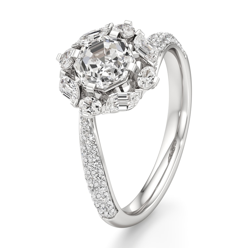 Main Image 4 of J'Lure Octagon Step-Cut Lab-Grown Diamond Halo Bypass Engagement Ring 1-5/8 ct tw 18K White Gold