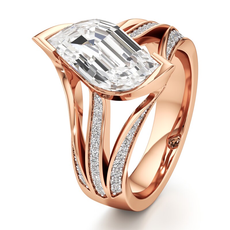 Main Image 4 of J'Lure Lab-Grown Diamond Leaf Step-Cut Engagement Ring 3-1/2 ct tw 18K Rose Gold