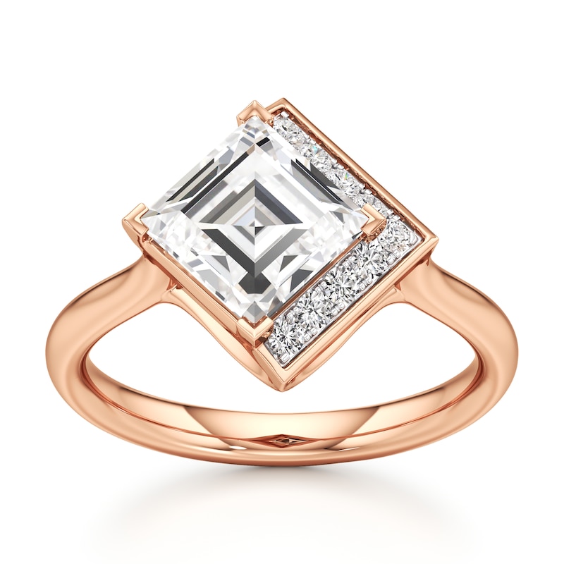 Main Image 1 of J'Lure Carre Step-Cut Lab-Grown Diamond Half-Halo Engagement Ring 2 ct tw 18K Rose Gold