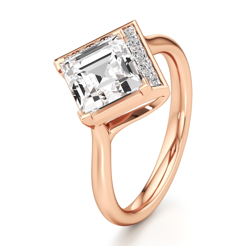 Main Image 4 of J'Lure Carre Step-Cut Lab-Grown Diamond Half-Halo Engagement Ring 2 ct tw 18K Rose Gold