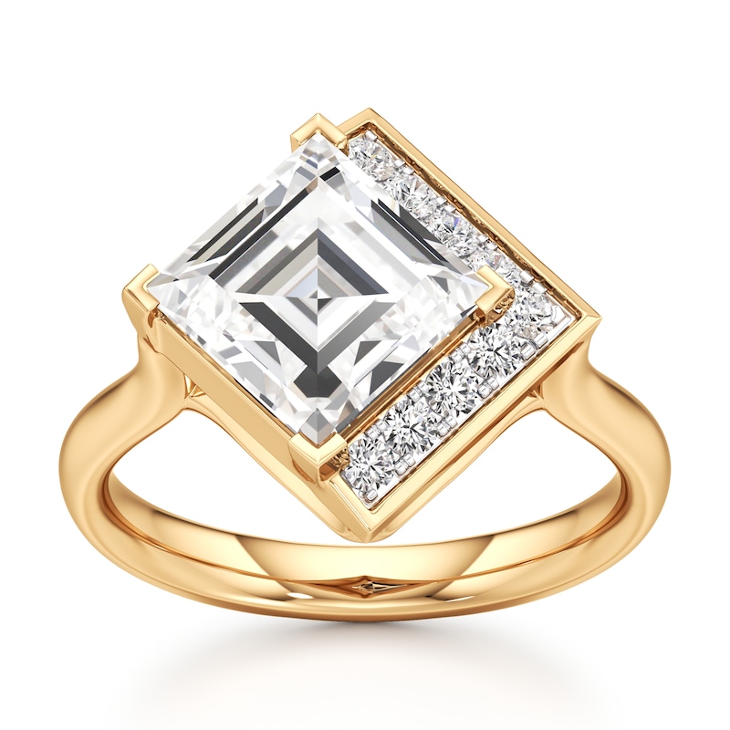 Main Image 1 of J'Lure Carre Step-Cut Lab-Grown Diamond Half-Halo Engagement Ring 3-1/5 ct tw 18K Yellow Gold