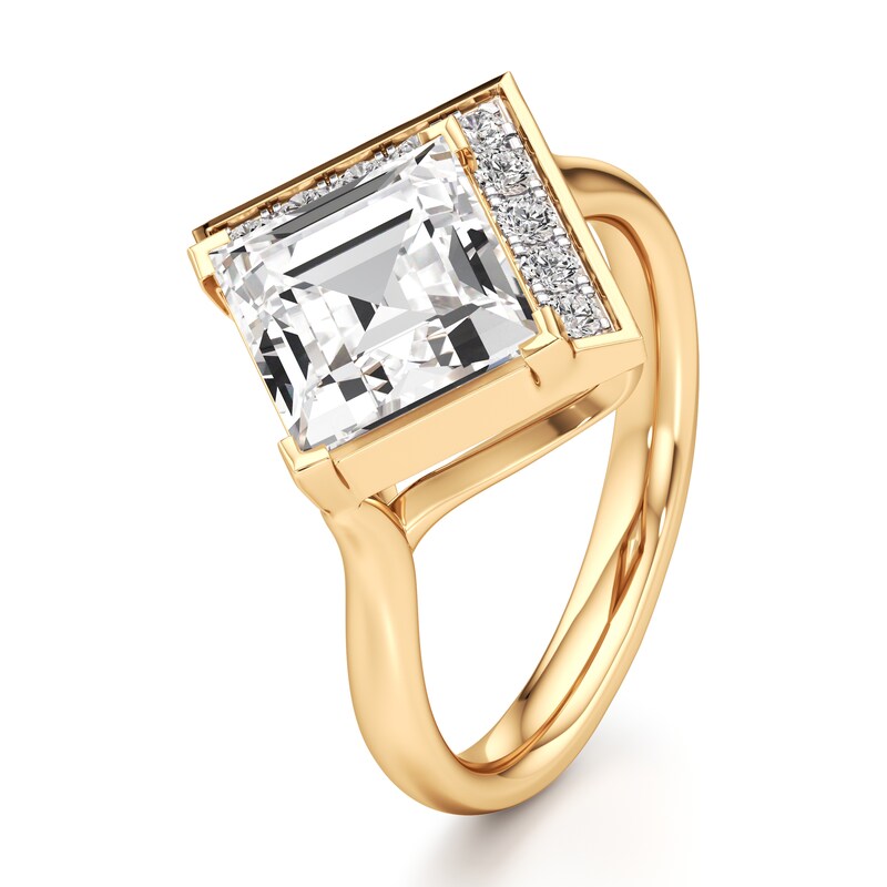 Main Image 4 of J'Lure Carre Step-Cut Lab-Grown Diamond Half-Halo Engagement Ring 3-1/5 ct tw 18K Yellow Gold